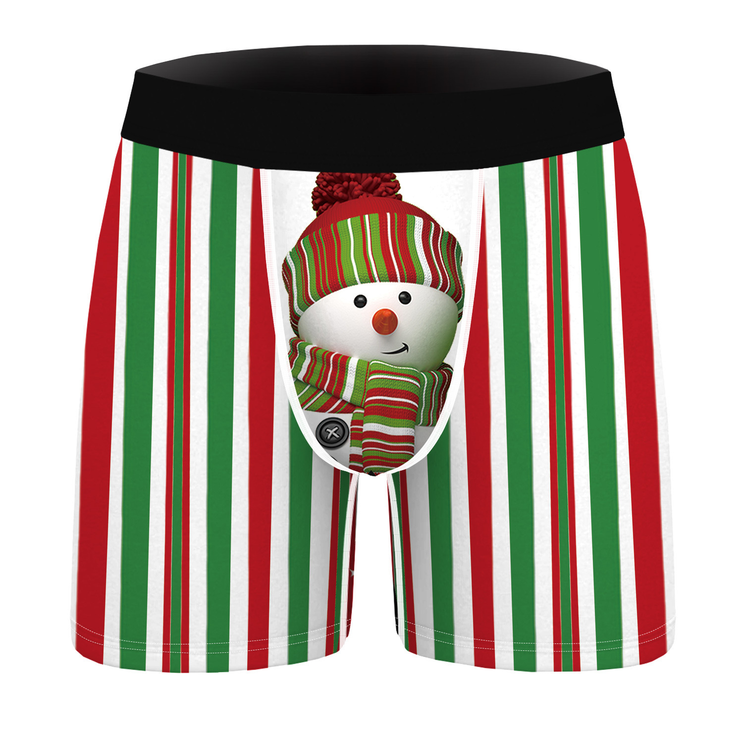 

Stripes Snowman Men's funnny boxers underpants Christmas boy friend gift mid-rise novelty underwear #074, Green