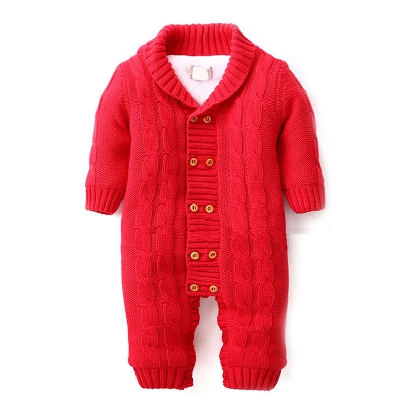 

Baby Kids Autumn Costume born Boys Winter Long Sleeve Knitted Romper Girls Solid Heavyweight Casual Sweater 210429, Ax1320red