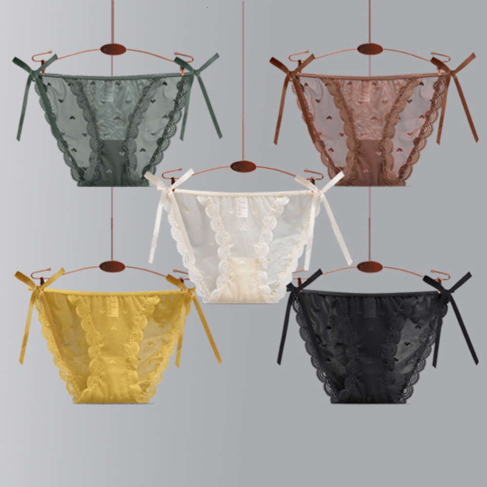 

New sexy lace hot selling women's underwear hollowed out thin love transparent medium and low waist bandage thong briefs, Black;pink