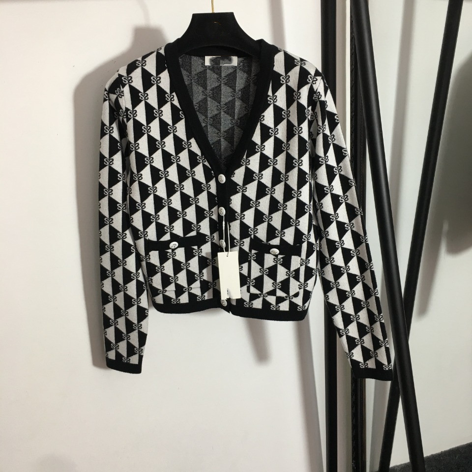 

2021 Autumn Milan Runway Sweaters V Neck Long Sleeve Women' Sweater High End Jacquard Cardigan Designer Coats 0823-24, Black