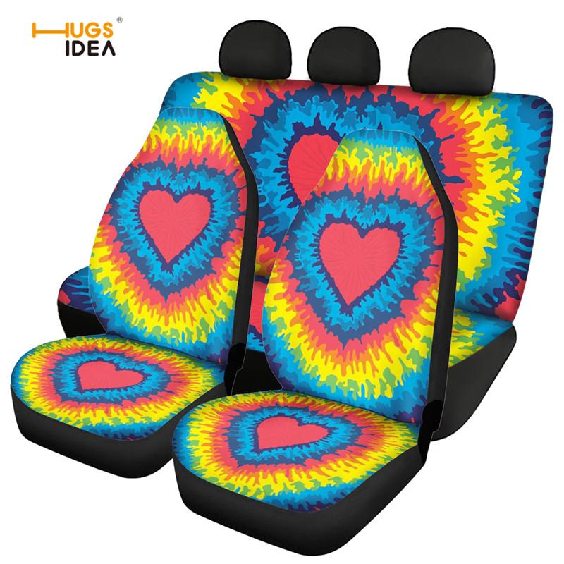 

Colorful Tie Dye Print Car Seat Covers Full Set Universal Fit Front And Back Seats Fabric Cushion Comfortable Breathable Chair