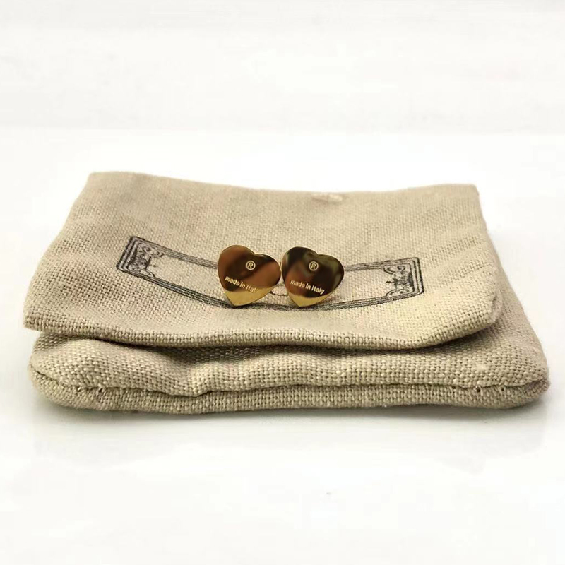 

logo luxury couple heart earring women Stud Flannel bag Stainless steel 10mm Piercing body jewelry gifts For woman Accessories wholesale