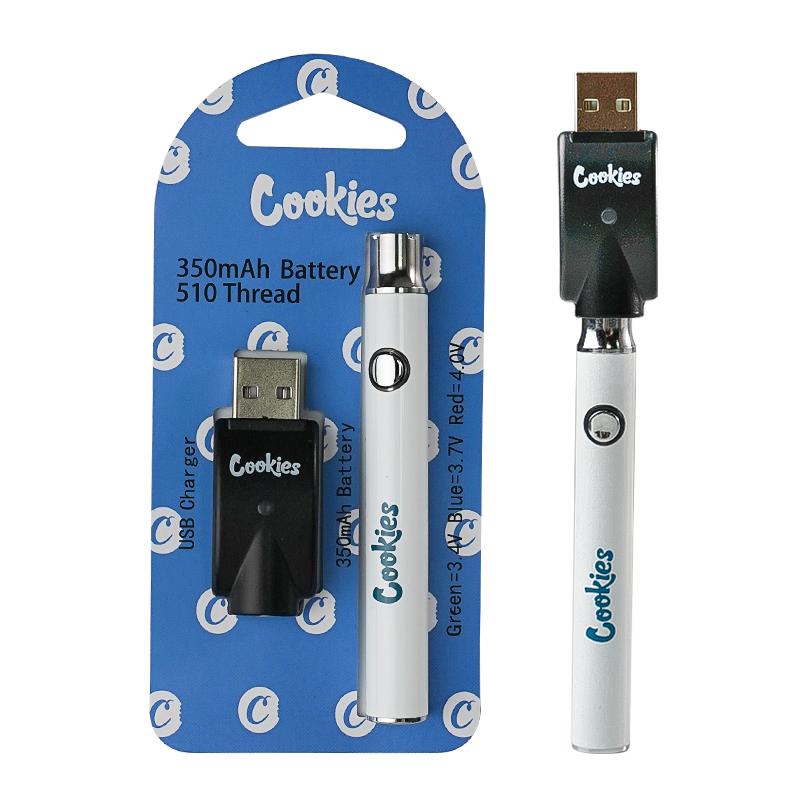 

Cookies Batteries 510 Battery Cookies Vape Pen Battery Rechargeable Battery 350mah Plastic Box Packaging for Disposable Vapes Cartridges