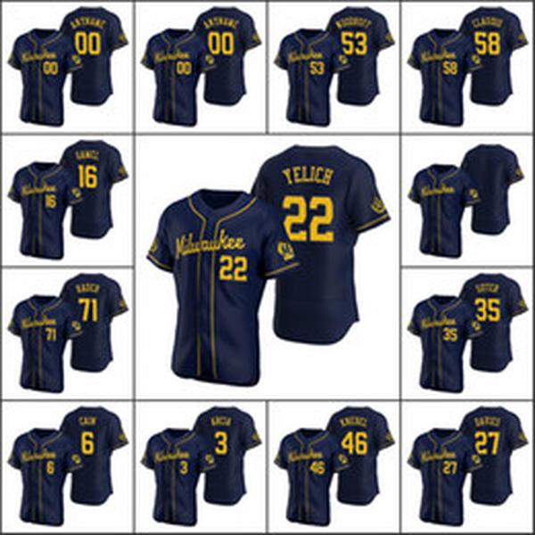 

2020 Milwaukee Men Women kids 22 Christian Yelich Josh Hader Woodruff Lorenzo Cain Ryan Braun Brent Suter Arcia Brewers Baseball Jerseys, Blue;black
