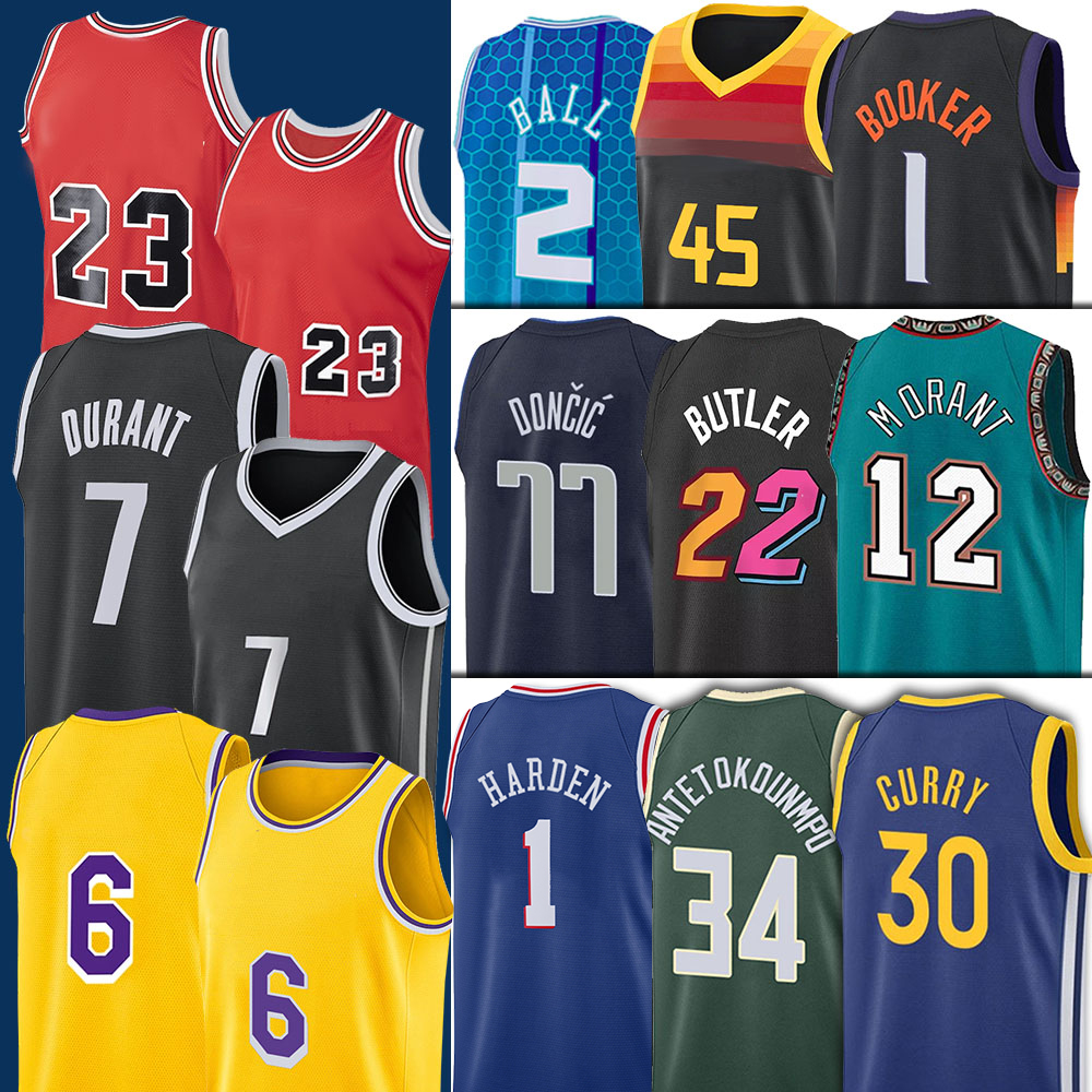 

Curry Kevin Antetokounmpo Durant Basketball Jerseys Ja Ben Morant Simmons Giannis 34 Antetokounmpo Stephen Luka Jimmy LaMelo Booker Doncic Ball Butler Devin, Men