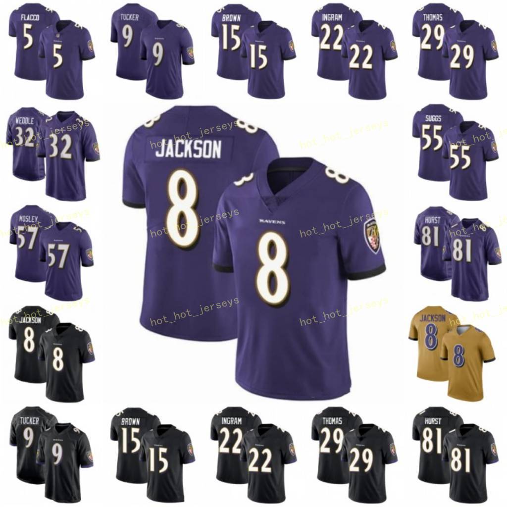 

8 Lamar Jackson Marquise Brown BaItimores Rawen Ray Lewis Mark Ingram II 44 Marlon Humphrey Mark Andrews Justin Tucker Patrick Queen Jersey, Black;red