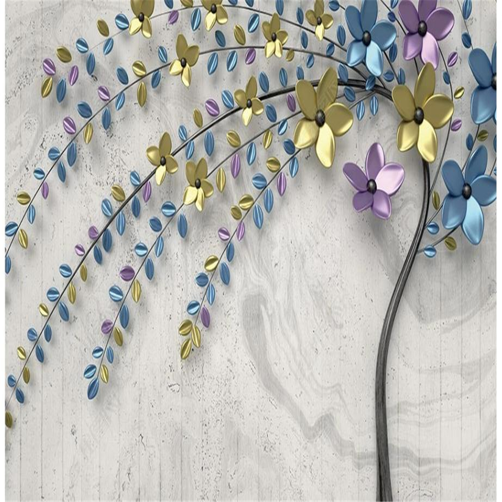 wallpaper Retro 3d three-dimensional embossed color metal flower TV background wall-image-694035520