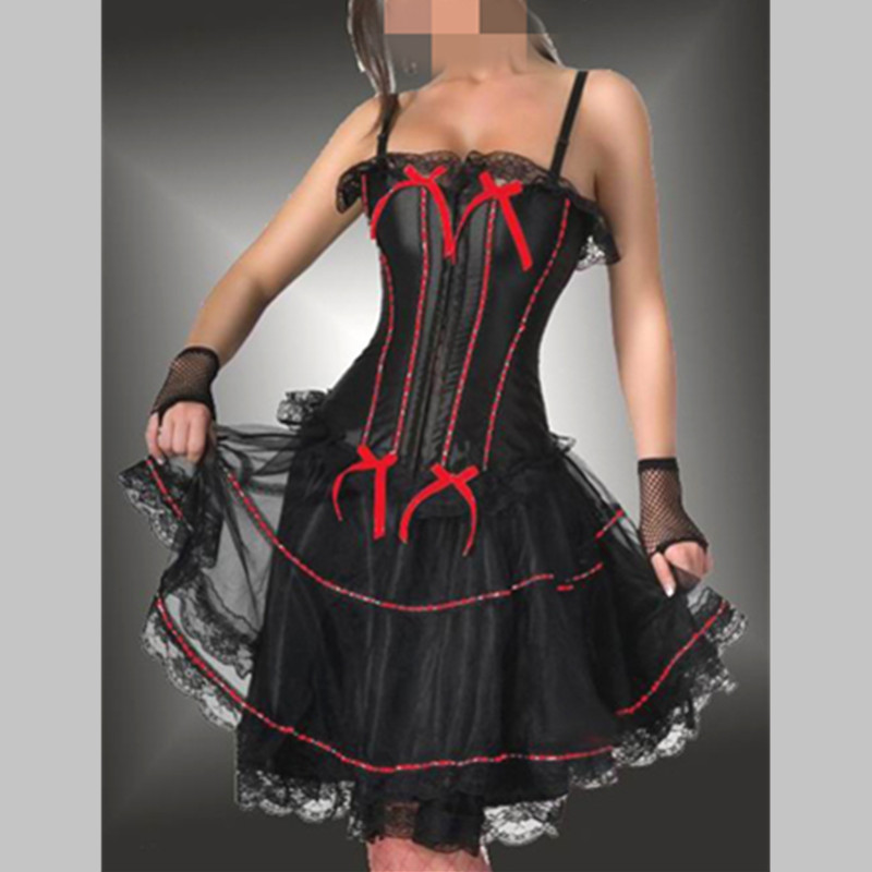 

Woman Bustiers Wholesale Sexy Lingerie Women Corset Dress Black Lace Straps Elegant Bow Party Corset With Matching Skirt, As shown