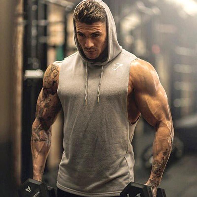 

Men's Hoodies & Sweatshirts Sleeveless T-shirt Hoodie Muscle Casual Hooded Men Cotton Sports Clothing Gym Fitness Bodybuilding Sportswear Ve, Wine red
