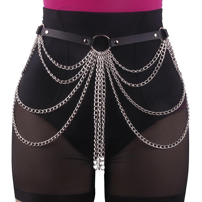

Belts PU Decorative Belt Multi-layer Metal Chain Tassel Body Night Bar Performance Jewelry Waist Unisex Luxury Womans, White