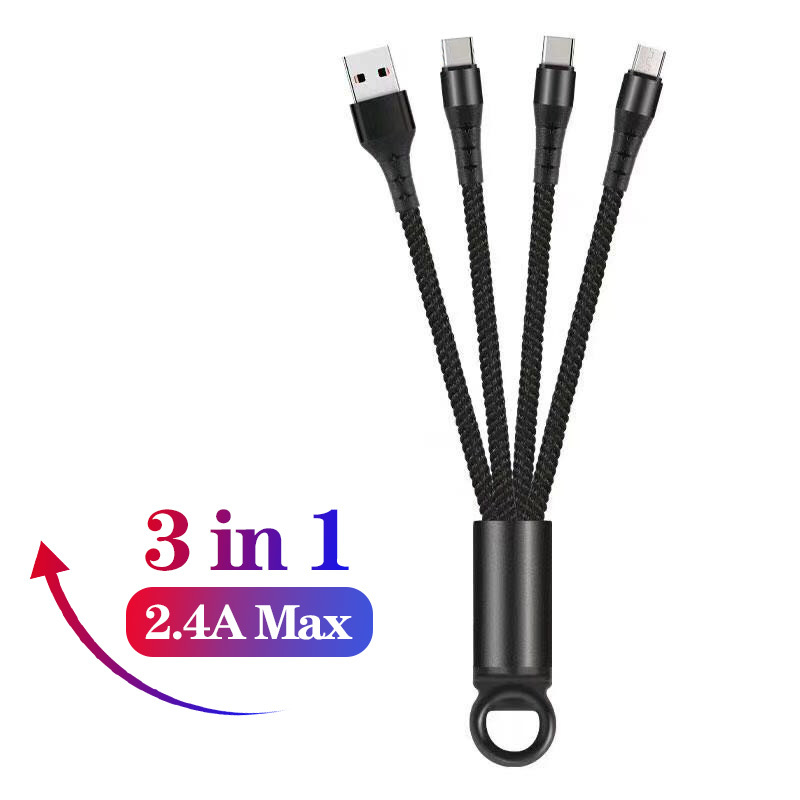 

3 in 1 Charging Cable Micro USB Type C Cable With Metal Head Plug Type-C Cales 2.4A