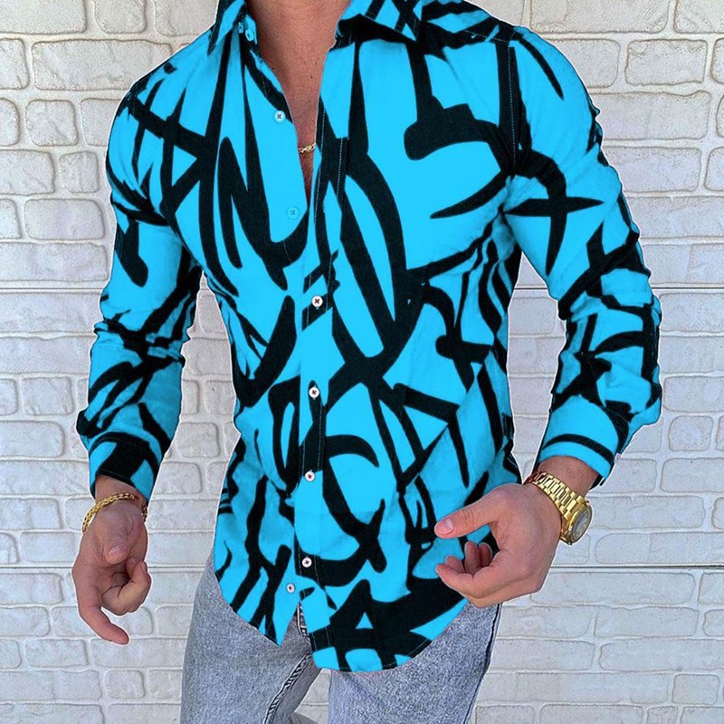 génial XXXL Blouses été nouveau designer sweat géométrie chemise homme imprimé cardigan haut à manches longues hommes chemises joli vêtements déc
