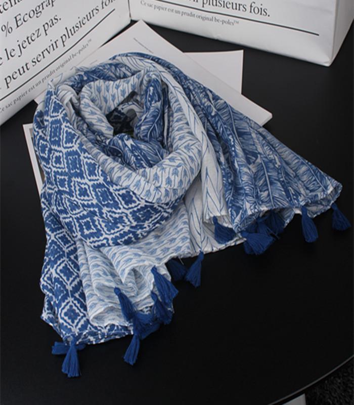 

Scarves Banana Leaf Pattern Print Blue Berry Yarn Cotton Thin Scarf Shawl Beach Sunscreen Small Fresh Style