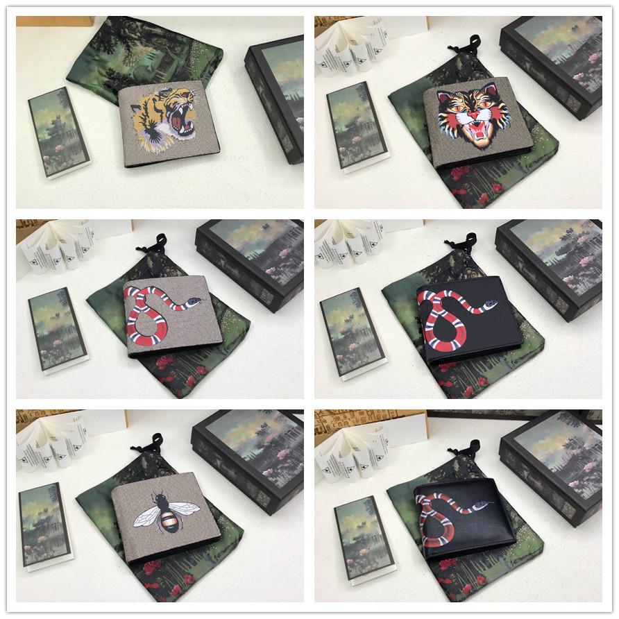 

Luxurys Designers Bags 2021 Purses Men Animal Top Quality Wallet Leather Black Snake Tiger Bee Wallets Women Short Style Purse Card Holders, Red;black