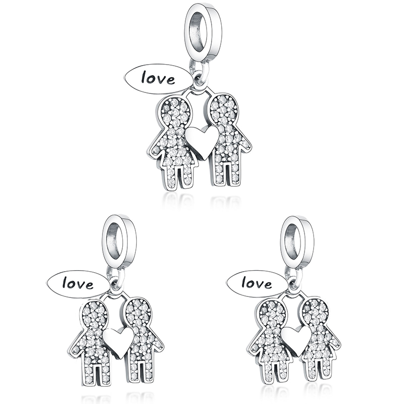 

Fit Original Pandora Charm Bracelet 925 Sterling Silver Boy And Girl Dangle Charm Zircon Love Heart Pendant Beads For Making Women