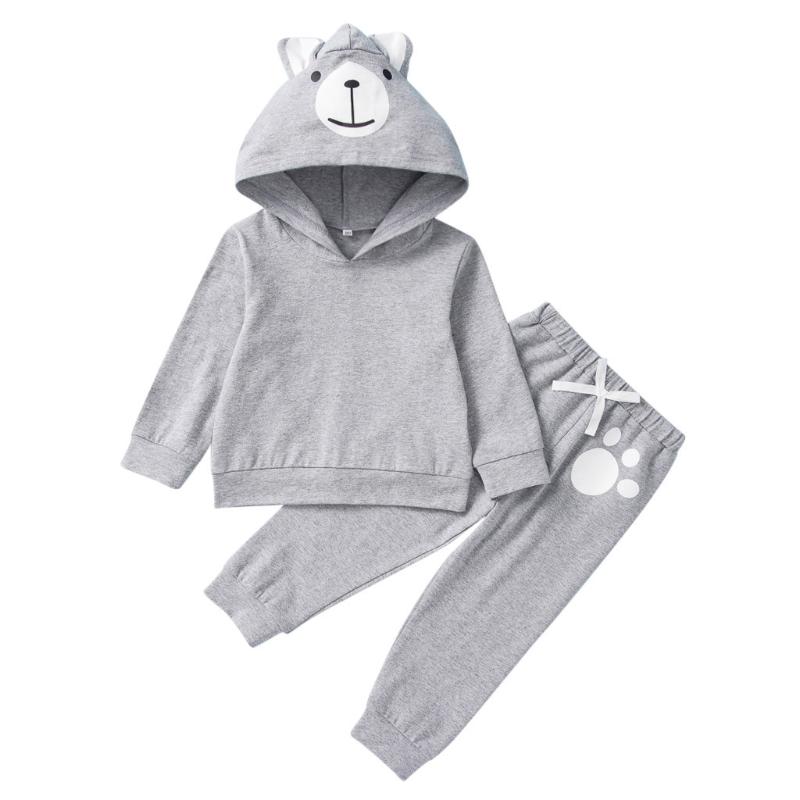 

0-3T Born Clothes Set Infant Baby Girls Cute Hooded Cartoon Tops+Sweatpants Outfits Fashion And Comfort Clothing Sets, White