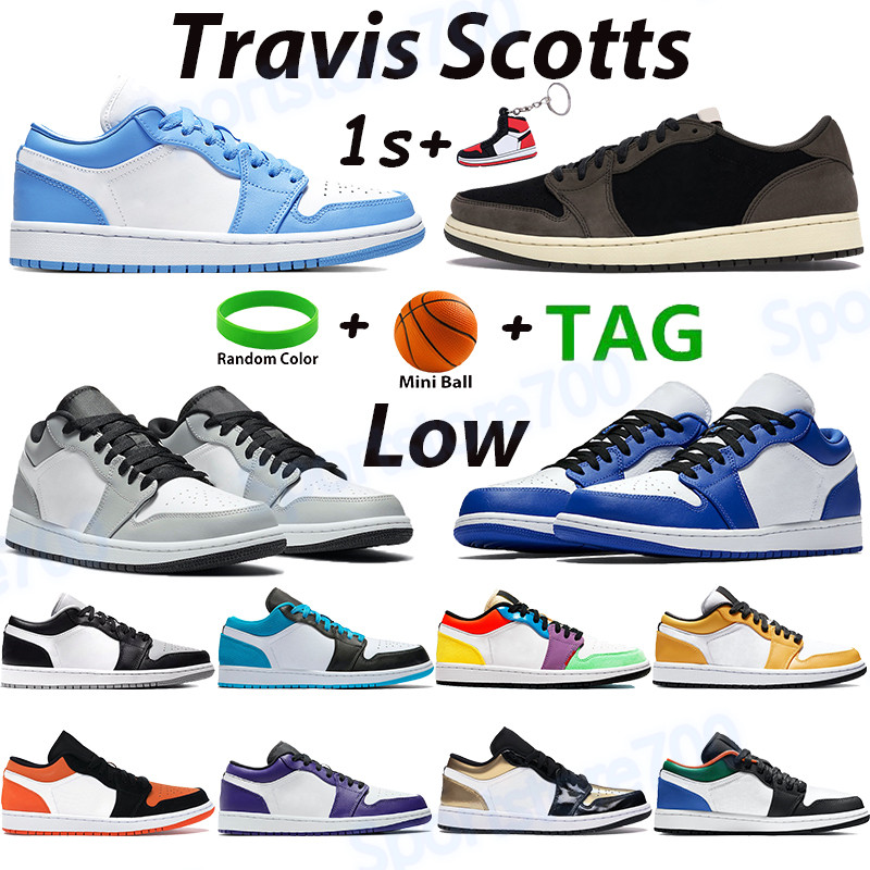 

UNC 1 1s low basketball shoes travis scotts light smoke grey hyper royal multi color laser blue banned gold toe men women trainers US 5.5-11, Bubble wrap packagin