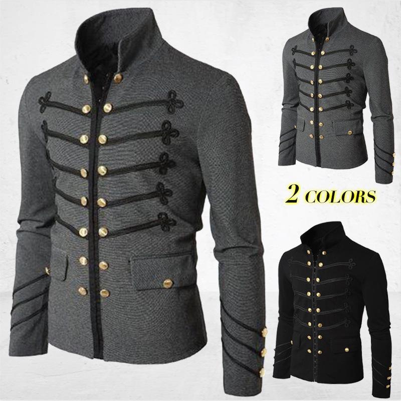 

Men' Suits & Blazers ZOGAA 2021 Vintage Solid Men Jacket Steampunk Tunic Rock Frock Uniform Male Punk Metal Military Coat Outwear, Gray