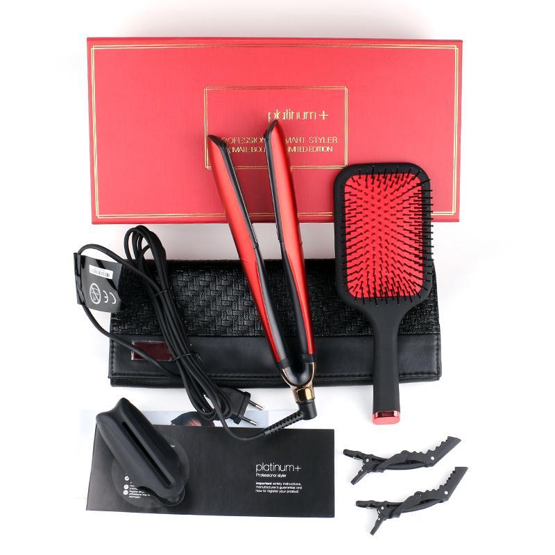 

Platinum+ Hair Straightener Professional Smart Styler Ultimate Bold Red Limited Edition Flat Hair Iron Straightener Set with Brushes Salon Styling Hair Tools