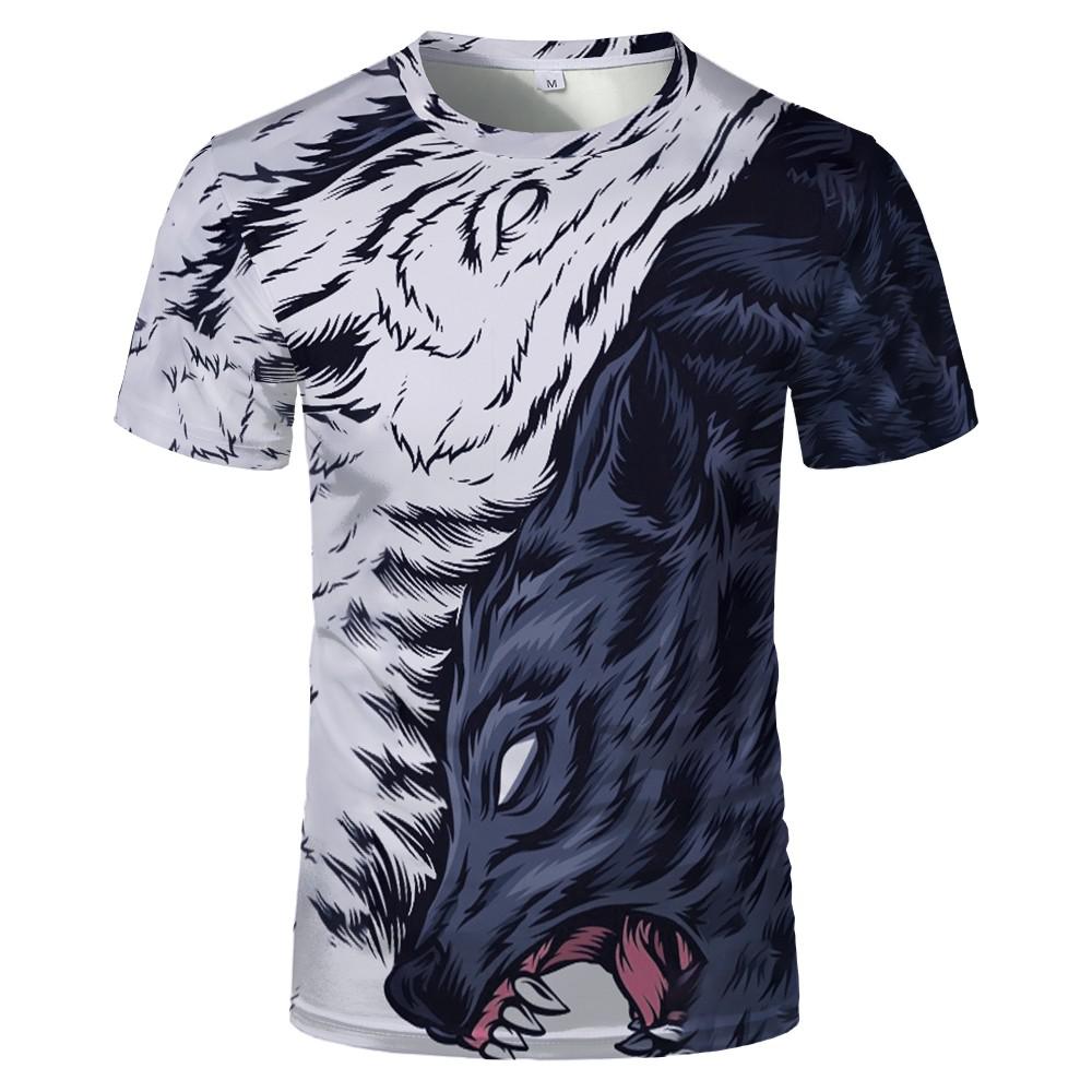 

2021 Funny Wolf 3D Print Animal T-Shirts Men Oversized Summer Casual Streetwear Cosplay Costume T Shirt Fashion Harajuku Top Tees Unisex Clothing, White;black