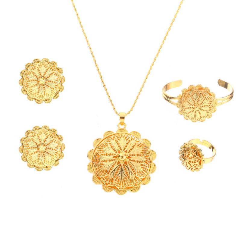 

Earrings & Necklace Ethiopian Jewish Pendant Necklaces Ring Bangle African Fashion Jewelry Sets Accessories, Silver