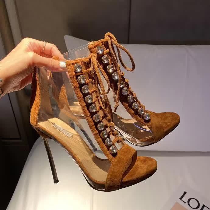 

Dress Shoes Women Sexy Lady Sandals Big Rhinestones Decor High Heels 11.5cm Transparent Slingbacks Covered Zapatos De Mujer Vrouw, As pic