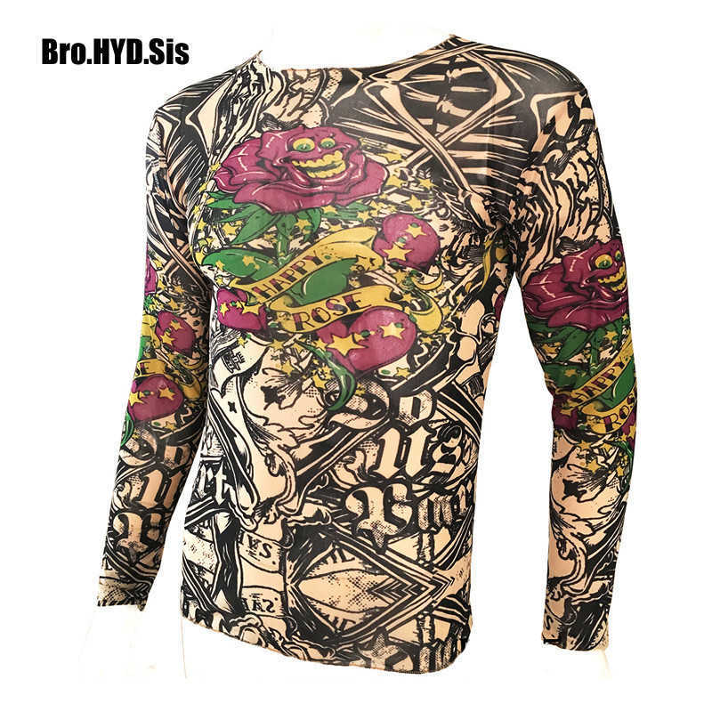 

Funny Long Sleeve Fake Tattoo T Shirts All Over Print Men Women Arts Shirt Elastic Slim Fit Modal Thin Halloween Clothes 210629, L242