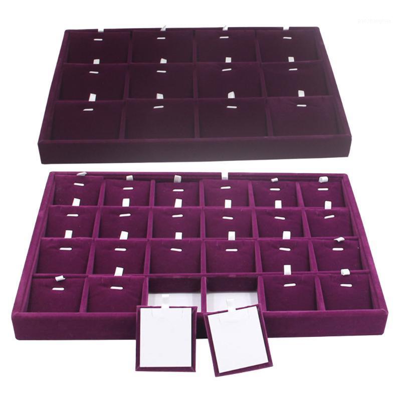 

Jewelry Pouches, Bags Multifunctional 12/24 Compartment Display Showcase Tray Purple Velvet Removable Insert Pillow Card, Pink;blue