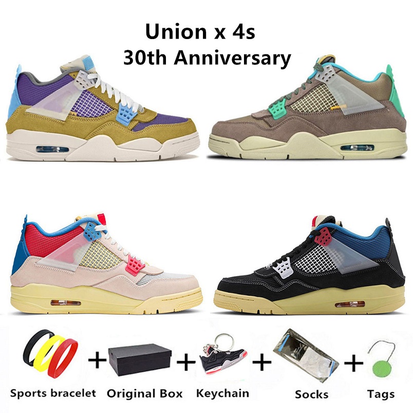 

With Box Union x jumpman 4 mens basketball shoes fashion 30th Anniversary 4s men Desert Moss Turquoise Blue Dark Iris Taupe Haze trainers sports sneakers, Color#1