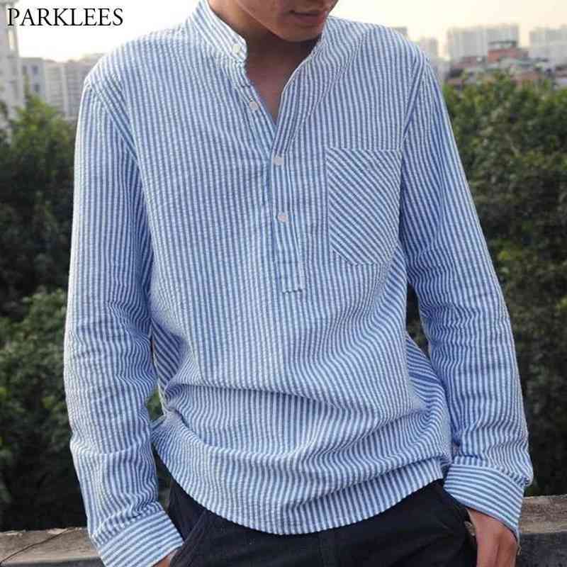 

Men Vertical Stripe Shirts Long Sleeve Fashion Leisure Men Dress Shirt Loose with Pocket Mens Chemise Homme Camisas Para Hombre 210524, Brown