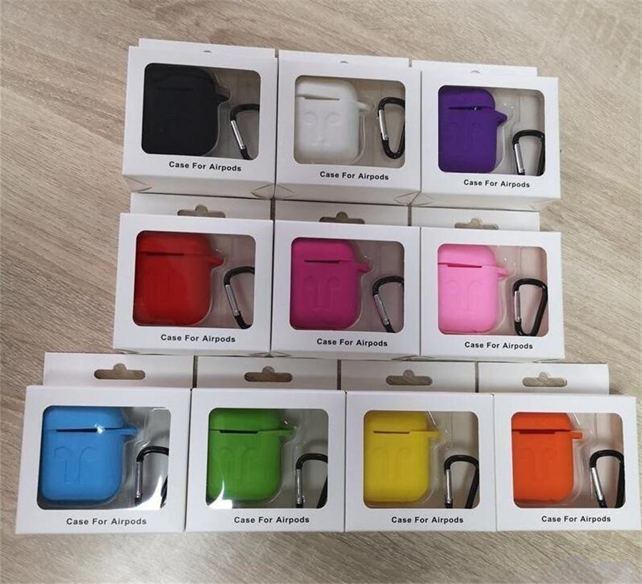 

2 in 1 For Apple Airpods Cases Silicone Soft Ultra Thin Protector Airpod Cover Earpod Case Anti-drop With Hook Retail Box DHL Shipping, Mix colors with box