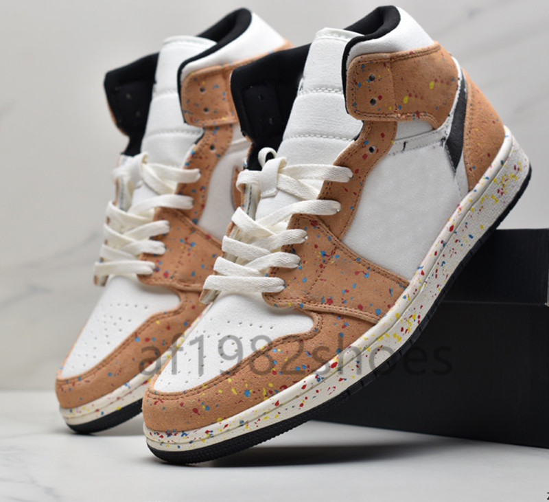 

Brushstroke 1s Mid SE 1 jumpman Running Shoes Mens Womens Cider Chile Red Black Paint Designer Sail Canvas Suede Trainers Sports Sneakers, Sky blue