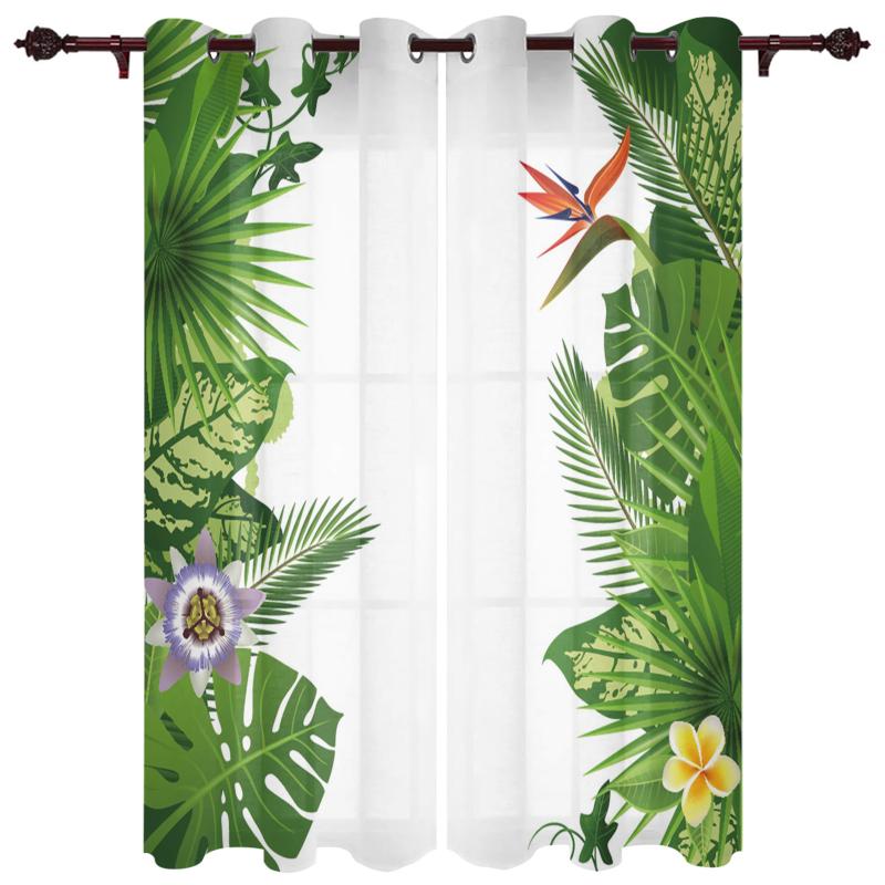 

Luxury Modern Window Curtains Tropical Plants Flowers Bedroom Living Room Dining Decoration Translucent Beautiful Curtain & Drapes
