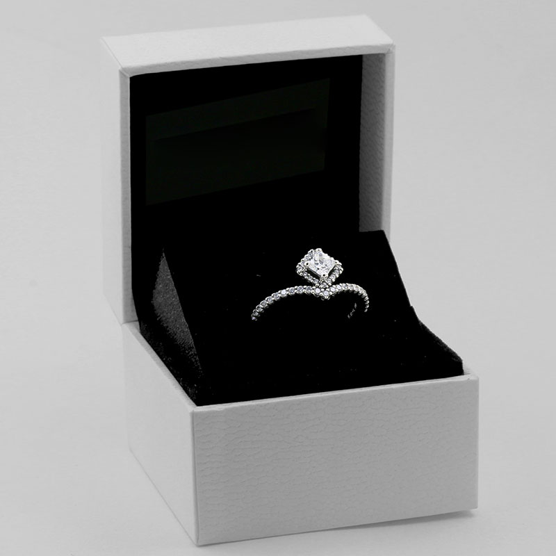 

925 Sterling Silver Square Sparkle Wishbone with Cz Stones Ring Fit Pandora Jewelry Engagement Wedding Lovers Fashion Ring