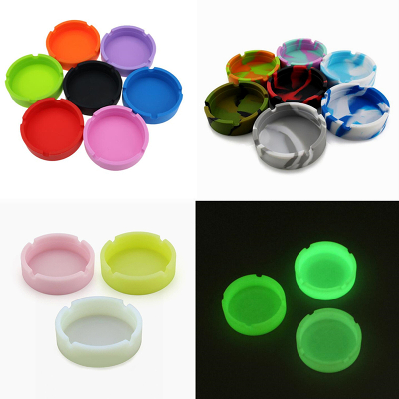 

Silicon Ashtray Luminous Pure Color Camouflage Rubber Round Silicone Unbreak Bendable Smoking Herb Tobacco Hold Cigarette Ash Tray Container Smoke Accessories
