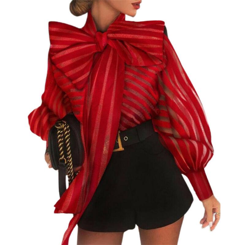 

Women' Blouses & Shirts Womens Long Sleeve Big Bowknot Blouse Tops T-shirts Fashion Business Tunic, Black