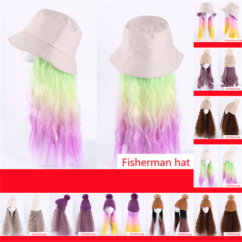 

2021 wig net red hair wigs fisherman hat natural roll big wave set head, 22#