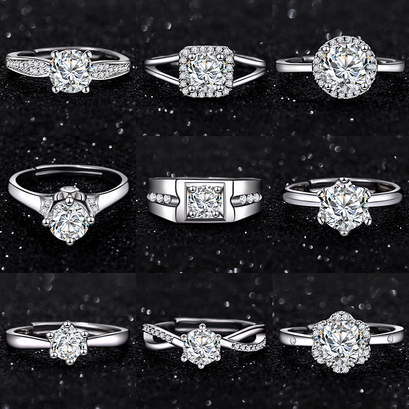

Wedding Band Rings Women Engagement gift Imitation Moissanite Jewelry, Silver