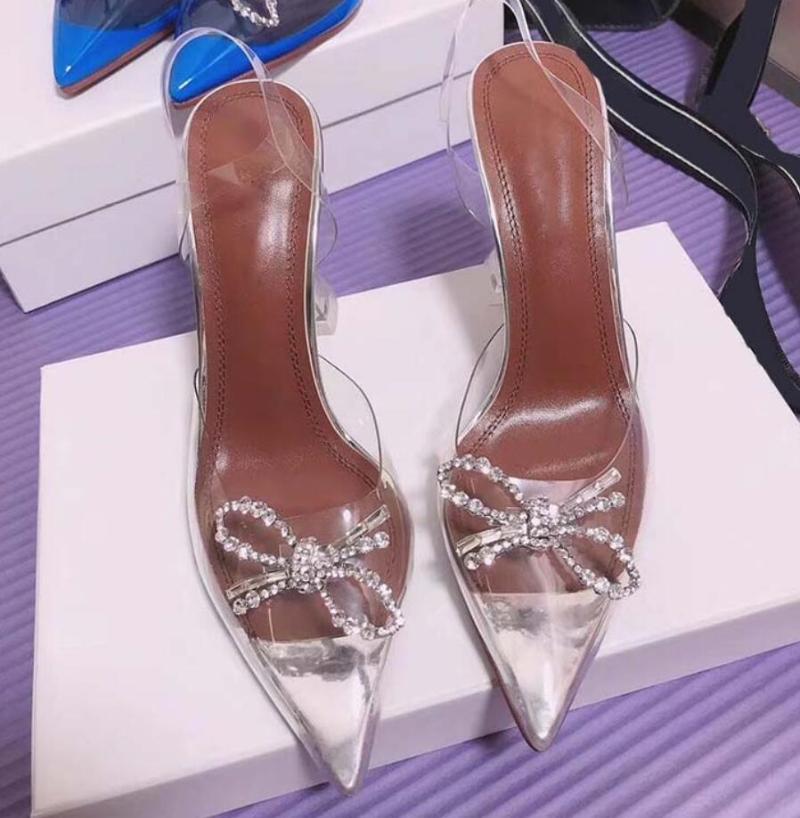 

Dress Shoes 2021 Fashion Women PVC High Heels Thin Heel Back Strap Pumps Party Diamond Bowtie Sexy Heeled, Blue