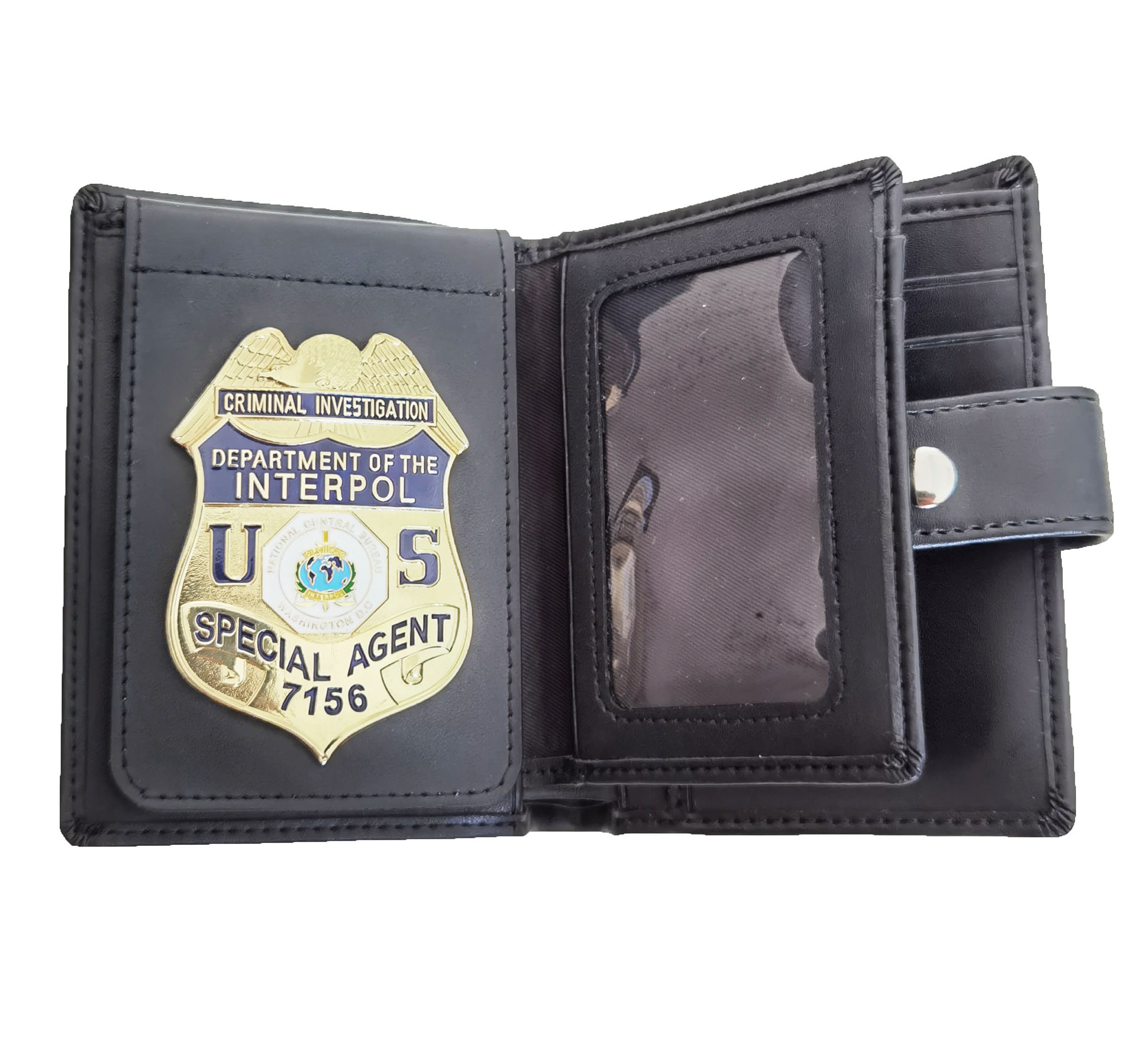 

Multi functional men's wallet bag with US DEPARTMENT OF INTERPOL metal badge, No badge