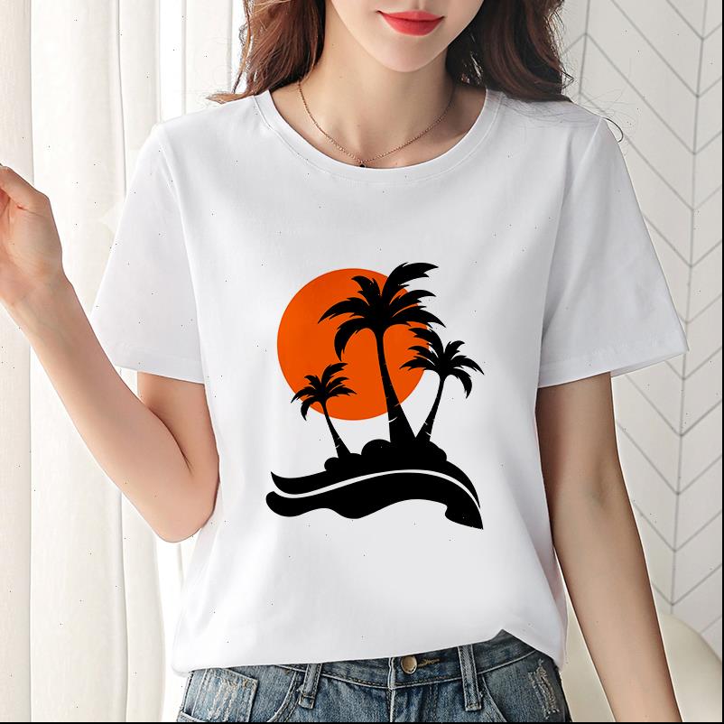 

women t shirt beautiful scenery tree sun printed harajuku tshirt short sleeve fashion white female clothing
