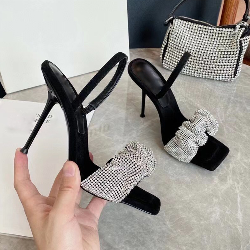 

Luxury Designer Super High heeled sandal slippers Fashion Flash drill Sequined Cloth Women shoes heels sandals Nubuck Leather shoe Womens sl, Black