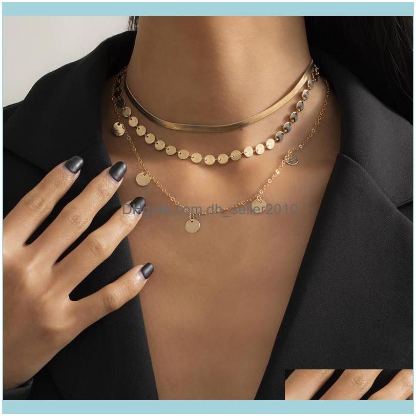 

& Pendants Jewelrycopper Flat Snake Chain Choker Necklace For Women Collar Multi Layered Round Sequins Herringbone Necklaces Boho Jewelry Gi
