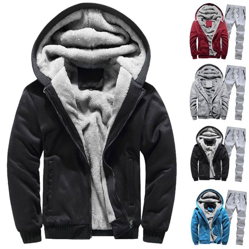 

Men's Jackets Winter Hoodie Convenient Fashion Warm Thickening Zipper Simple Classic Inside Sweater Outer Jacket Pants Suit, Black;brown