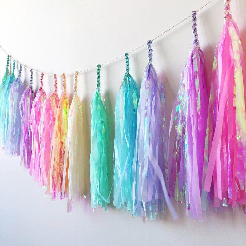 

Party Decoration Paper Iridescent Tassel Garland Flags Banner For Halloween Christmas Wedding Birthday DIY Hanging Decor Suppliers