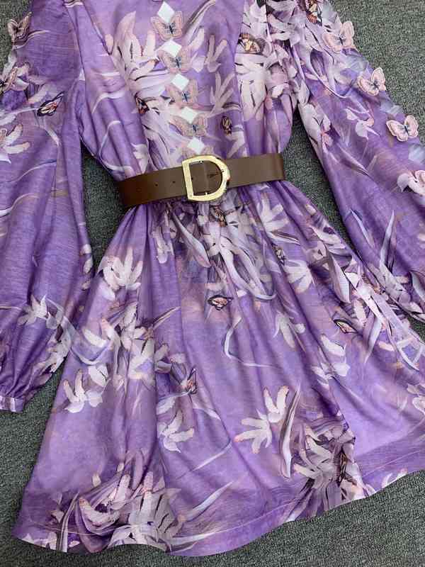 

Runway Dresses women' dress autumn stand collar lantern sleeve three-dimensional butterfly decoration hollow-out belt printed RHJP, Lavender