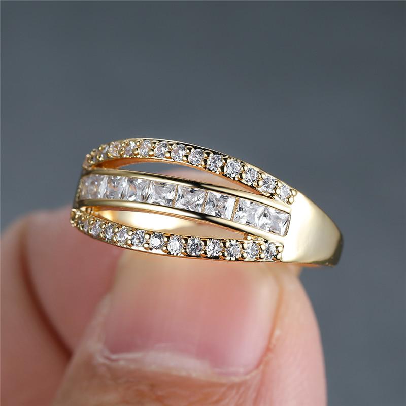 

Wedding Rings Three Row White Zircon Ring Female Simple Fashion Engagement Vintage Yellow Gold Color For Women Boho Jewelry, Slivery;golden