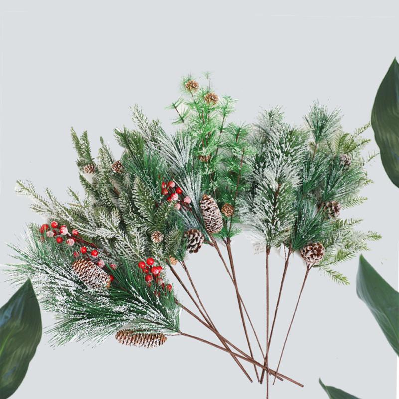 

Christmas Decorations Plastic Pinecone Pick Artificial Cutting Fake Flowers Cuttings Wreath Accessory Matsuba Dark Green Foam Red Berry