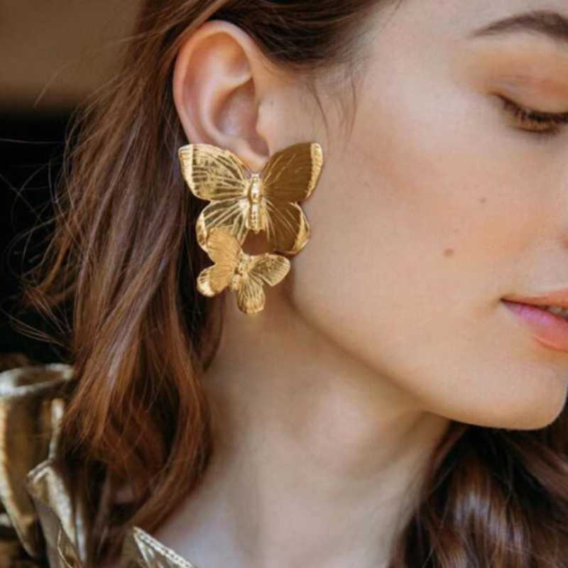 

Dangle & Chandelier DIEZI Punk Fashion Double Butterfly Drop Earrings For Women Ladies Statement Gold Metal 2021 Pendientes