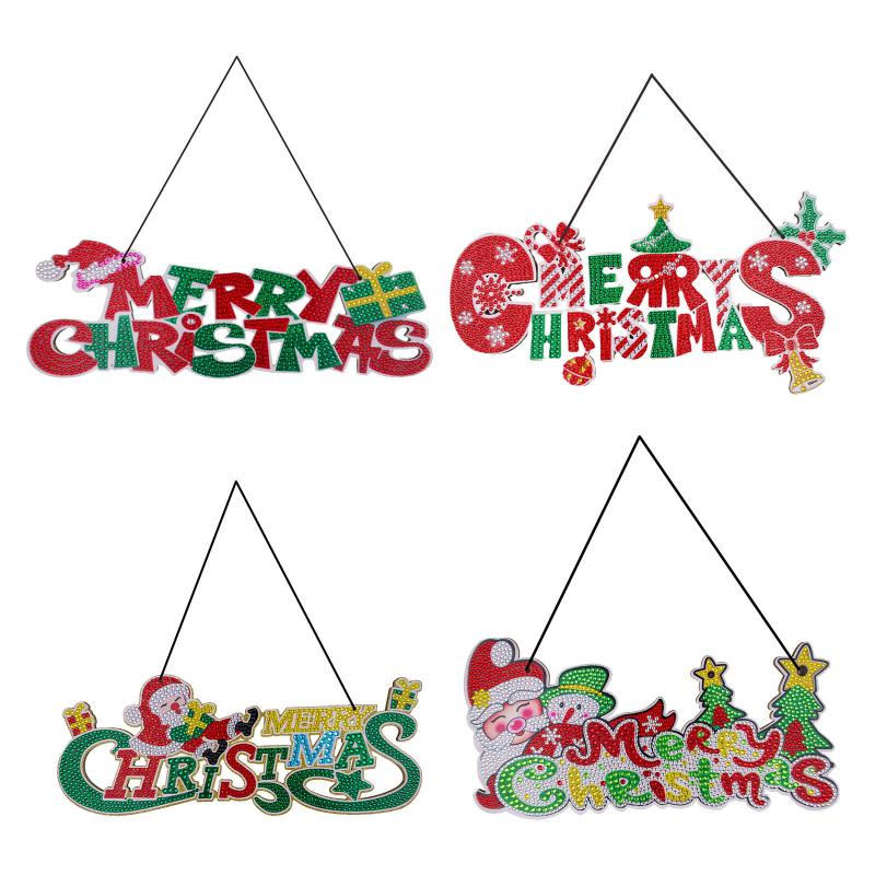 

Christmas Decorations 5D DIY Diamond Painting Merry Board Pendant Ornament Door Window Home Decoration Xmas Tree Decor Gifts